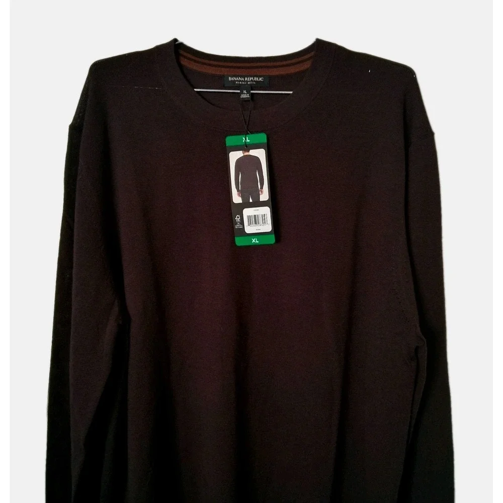 NWT Banana Republic  Merino Wool Crew Neck Sweater Men's XL Chocolate Brown
